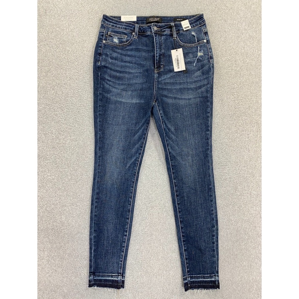 Judy‎ Blue High Waist Skinny Fit 15/32 Dark Wash Raw Hem Distressed Denim Jeans
